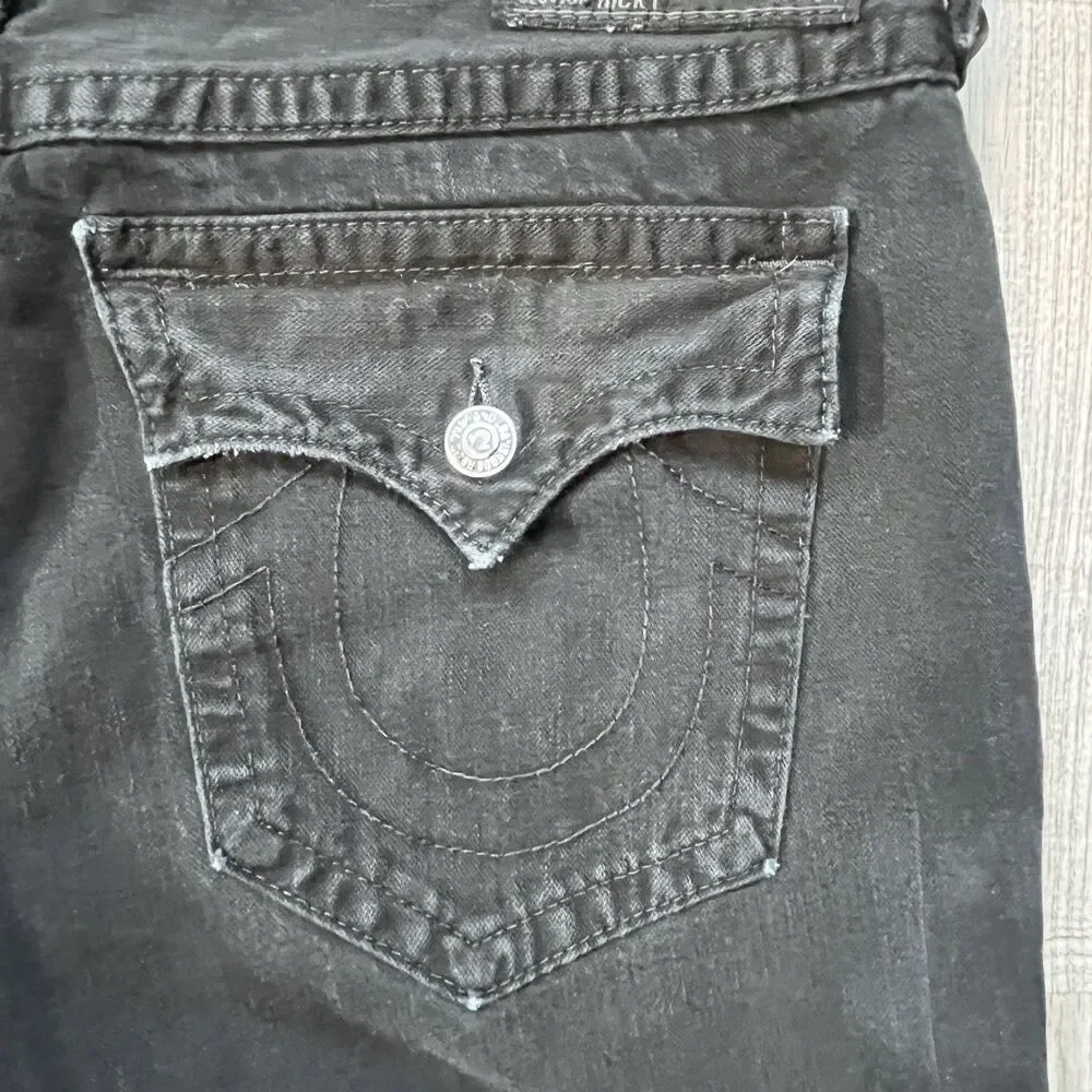 True Religion Mens 40x33 Black Denim Coin Pocket Straight Leg Jeans Rivets